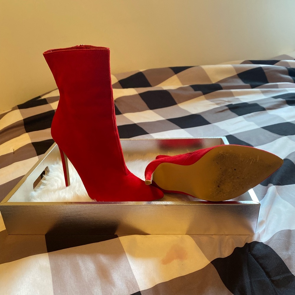 Red suede booties